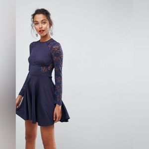 NWT ASOS Premium Mini Scuba Skater Dress with Lace Sleeves